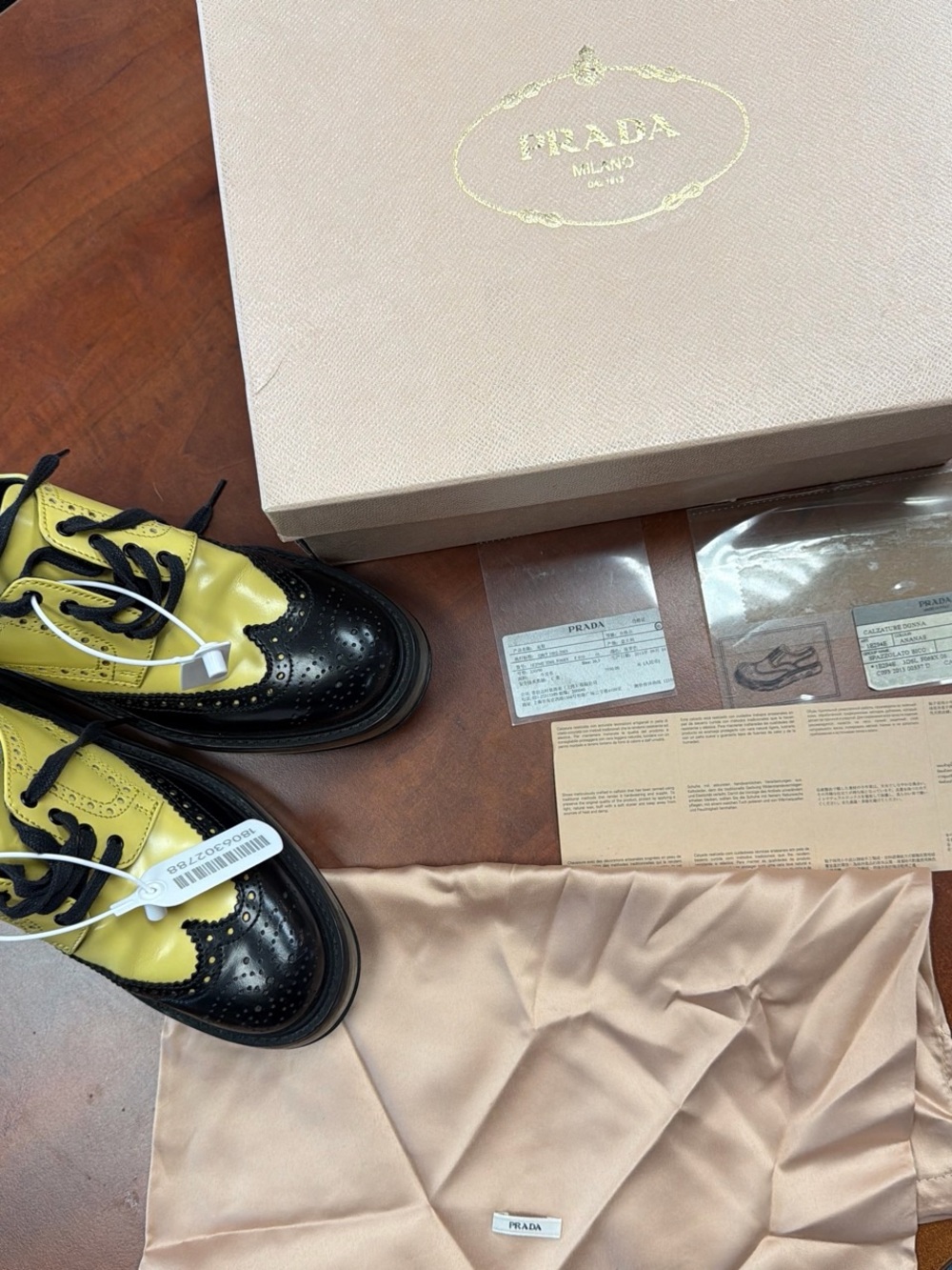 Prada Black & Yellow Wingtip Leather Brogues